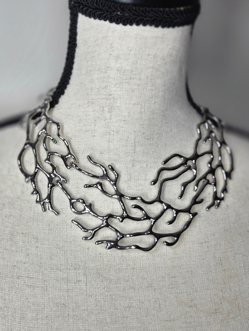 Statement Branch Coral bib Necklace in stainless steel abstract structured big
